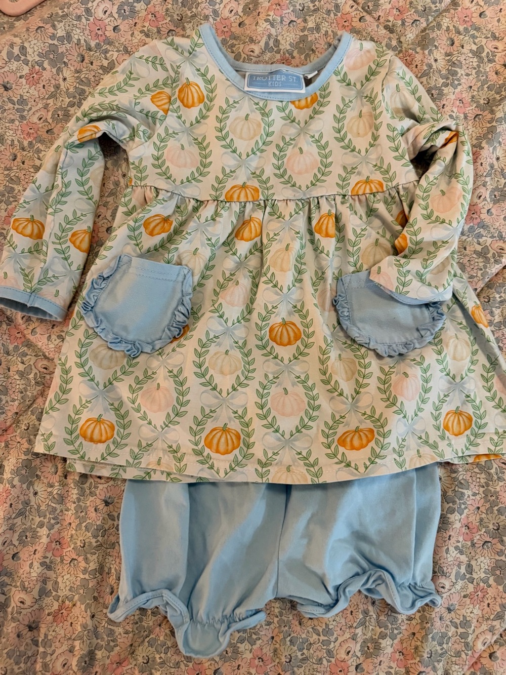 Pumpkin Print Blue Two-Piece Kids Matching Set